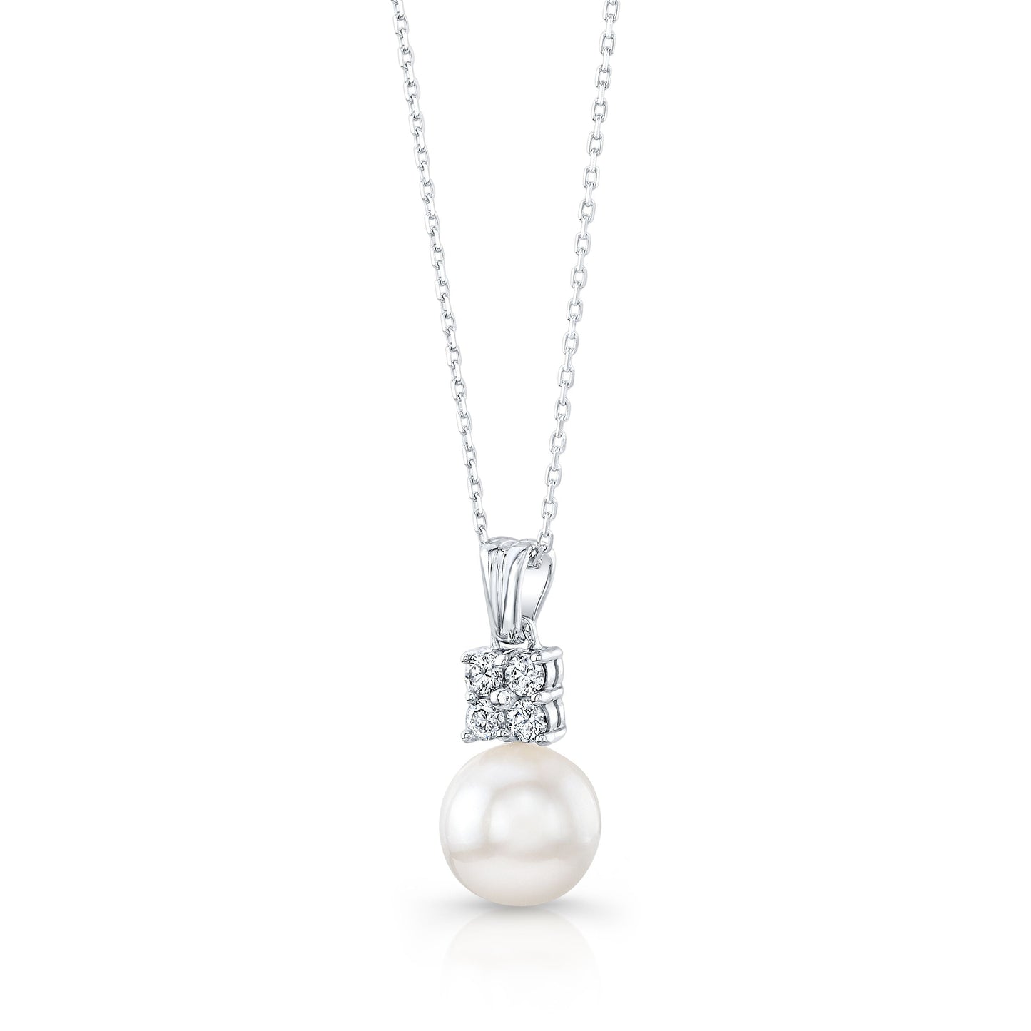 Pearl And Diamond Pendant In 14k White Gold