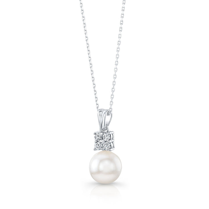 Pearl And Diamond Pendant In 14k White Gold