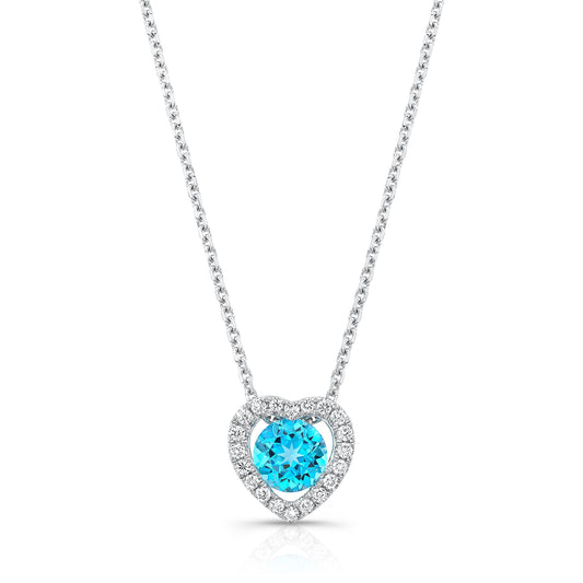 จี้กรอบหัวใจเพชรบลูโทแพซในทองคำขาว 14 กะรัต (สายโซ่เคิร์บ 17 นิ้ว)