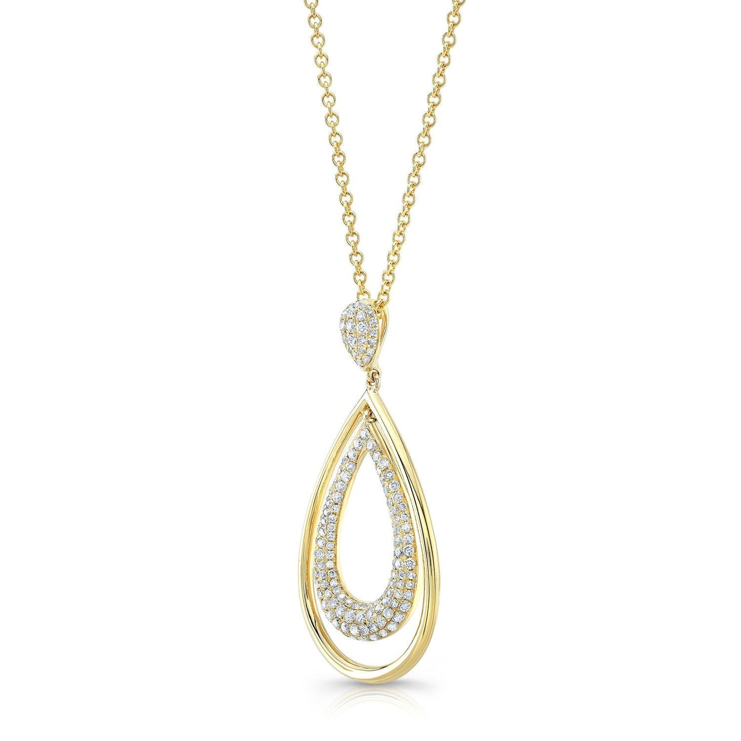 จี้รูปวงรีคู่เพชรในทองคำเหลือง 14k ความยาว 18 นิ้ว