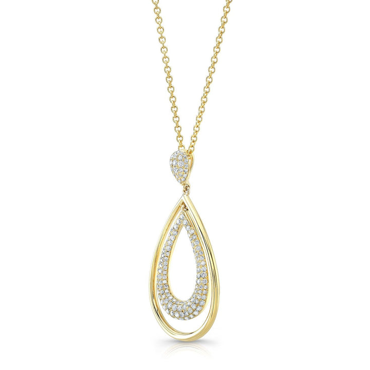 จี้รูปวงรีคู่เพชรในทองคำเหลือง 14k ความยาว 18 นิ้ว