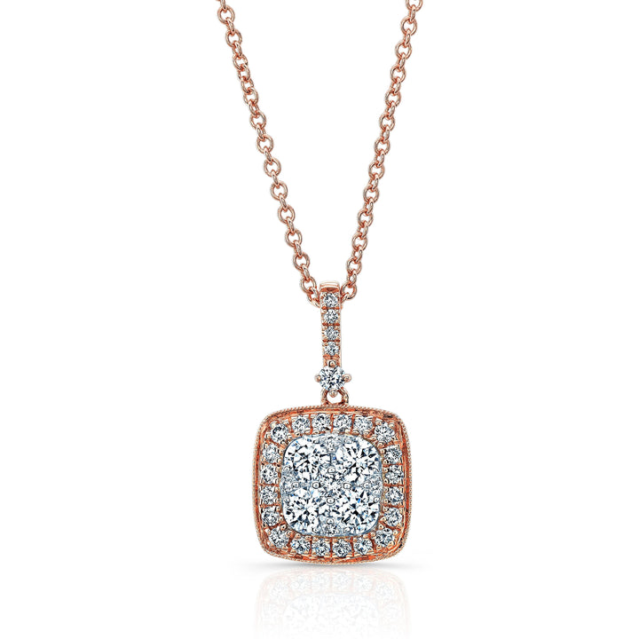 Diamond Pave Cluster Cushion Shaped Pendant In 14k Two Tone Gold (3/4 Ct.tw.) – front view | RockHer