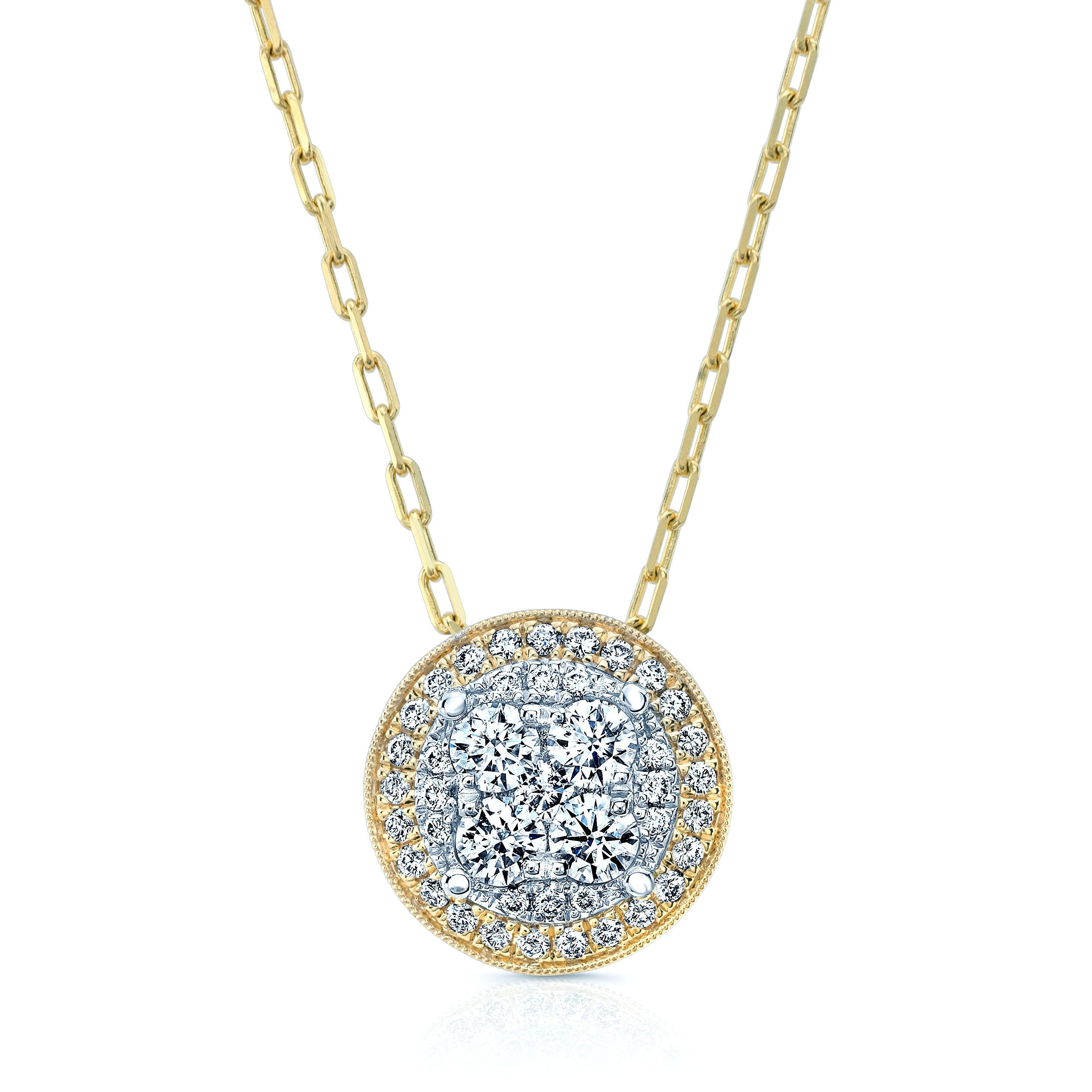 Round Diamond Halo Cluster Pendant In 14k Two Tone Gold (5/8 Ct.tw.)