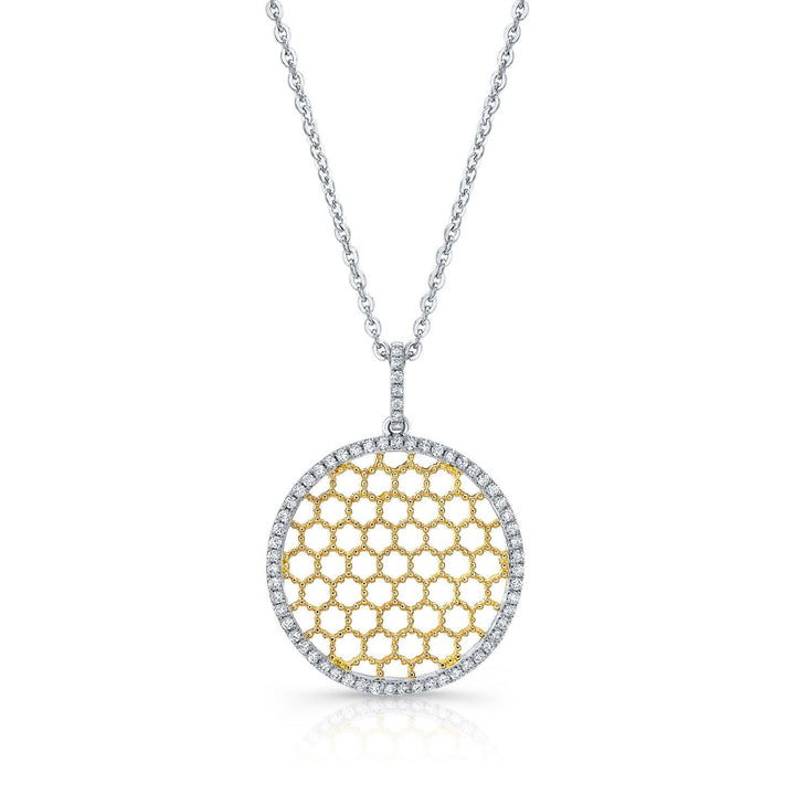 Diamond Textured Honeycomb Pendant In 14k Two Tone Gold (1/6 Ct.tw.) – front view | RockHer