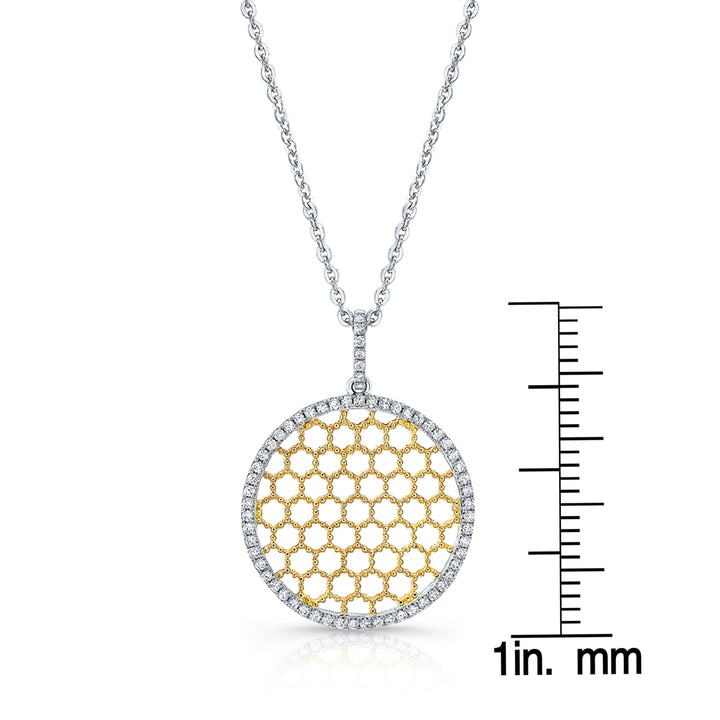 จี้ลายรังผึ้งลายเพชรในทองสองโทน 14k (1/6 Ct.tw.)