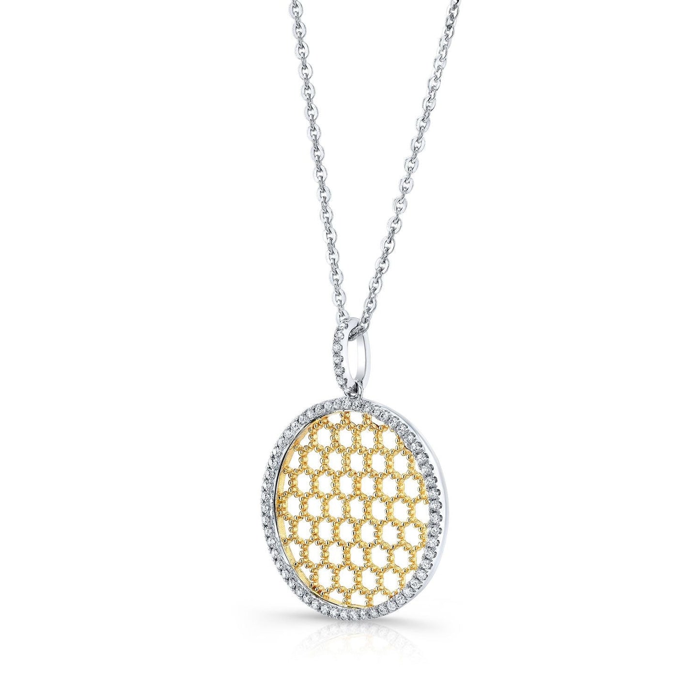 จี้ลายรังผึ้งลายเพชรในทองสองโทน 14k (1/6 Ct.tw.)