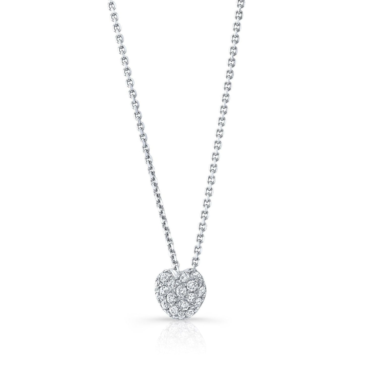 จี้รูปหัวใจพัฟประดับเพชรเล็กๆ แบบปาเว่ในทองขาว 14 กะรัต (1/4 กะรัตรวม)