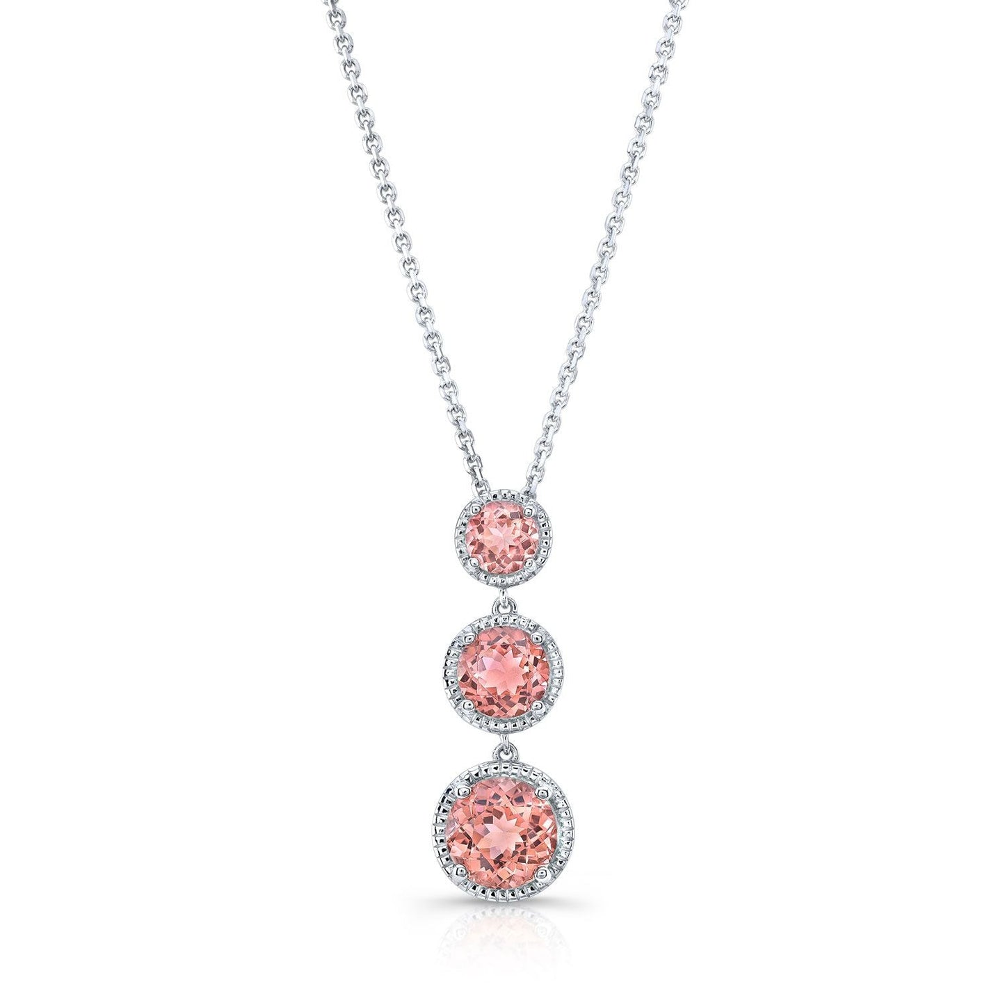 จี้หยดน้ำพลอยไพลินสีชมพูไล่ระดับในทองขาว 14k