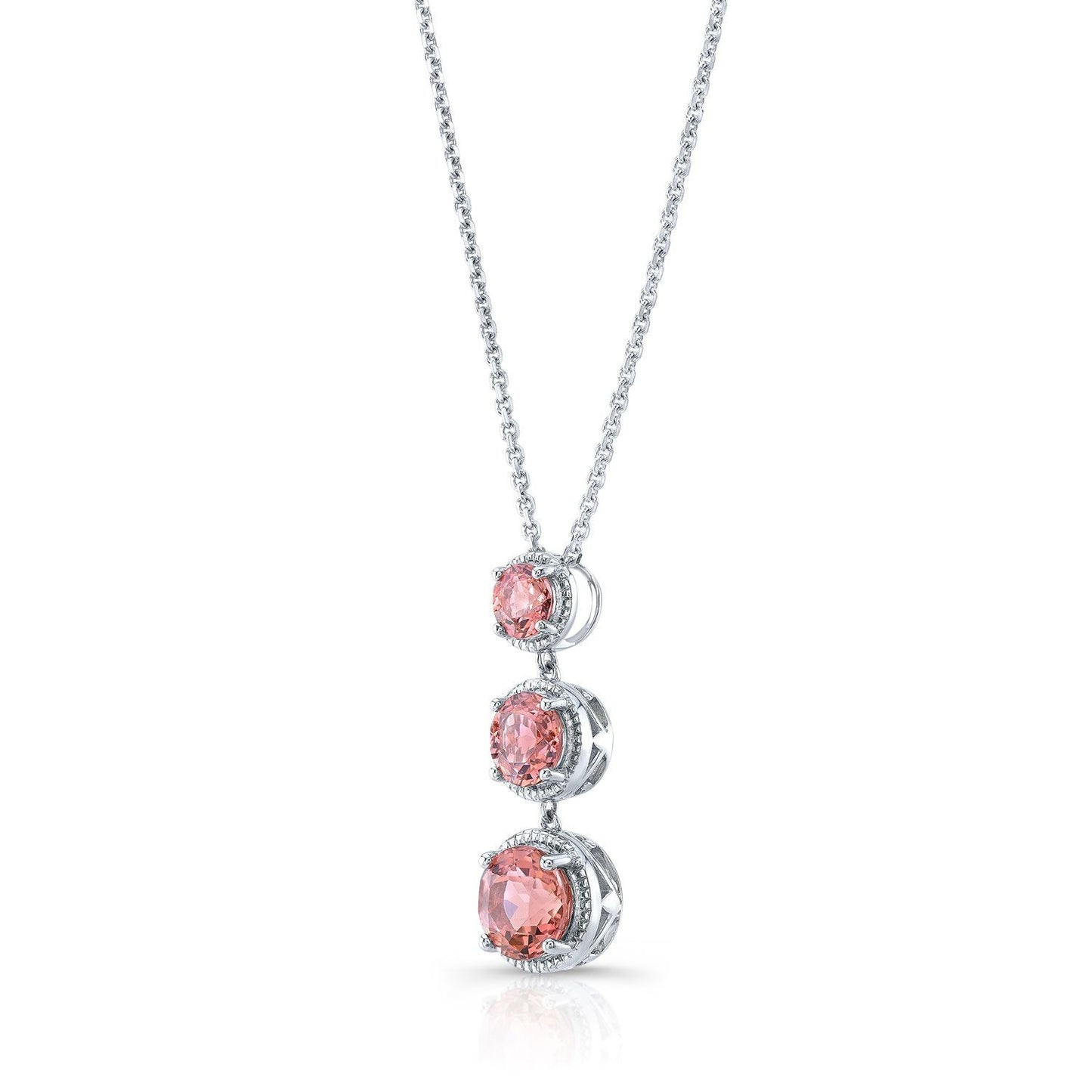 จี้หยดน้ำพลอยไพลินสีชมพูไล่ระดับในทองขาว 14k