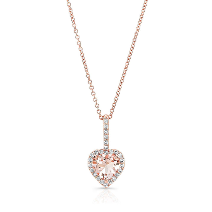 Morganite and Diamond Halo Heart Pendant in 14k Rose Gold 0.24ctw – front view | RockHer