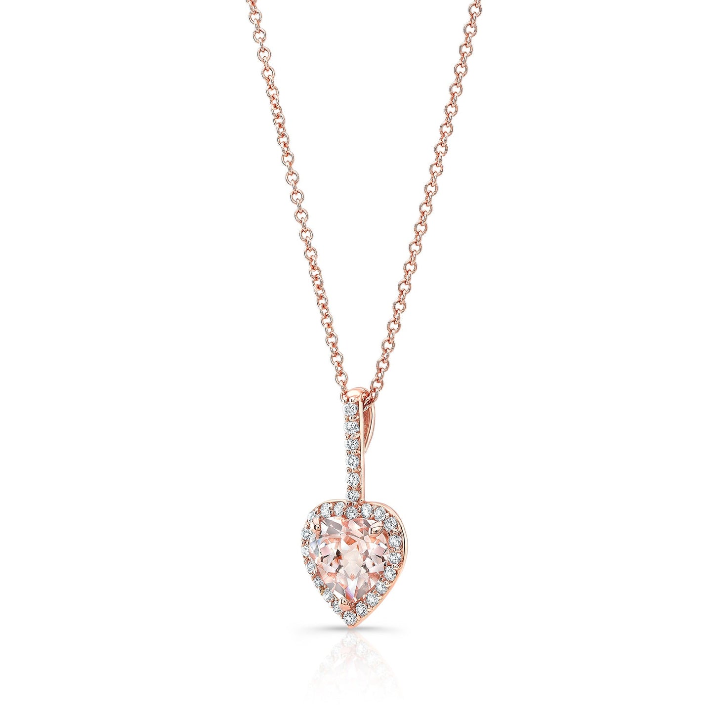 Morganite and Diamond Halo Heart Pendant in 14k Rose Gold 0.24ctw – side profile | RockHer