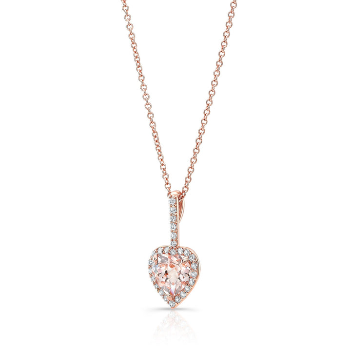 Morganite and Diamond Halo Heart Pendant in 14k Rose Gold 0.24ctw – side profile | RockHer