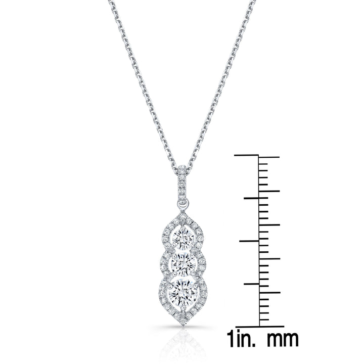 จี้แนวตั้ง 3 เม็ดพร้อมปลายมินาเร็ตในทองคำขาว 14 กะรัต