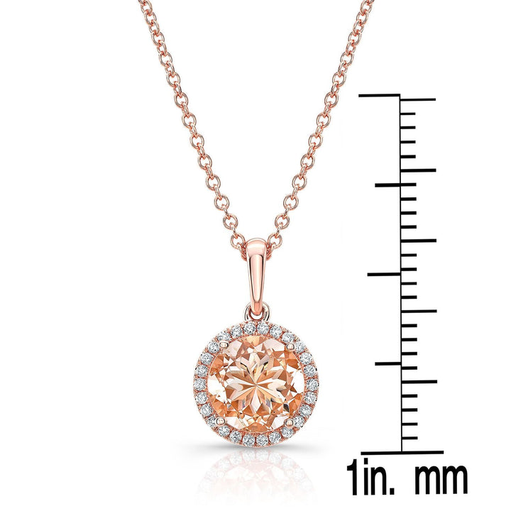 จี้มอร์แกไนต์และเพชรรอบวงในทองกุหลาบ 14k สาย 18 นิ้ว