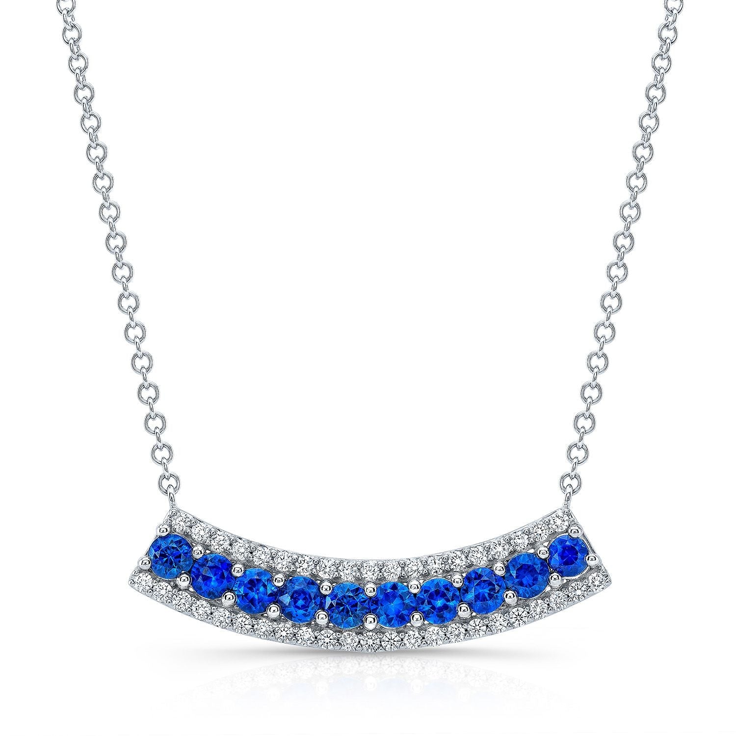 Sapphire And Diamond Curved Pendant In 14k White Gold