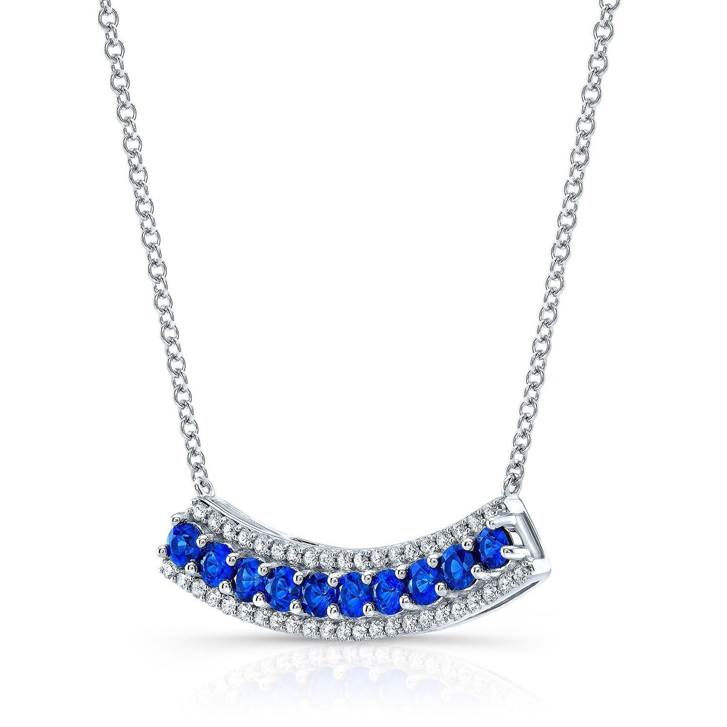Sapphire And Diamond Curved Pendant In 14k White Gold