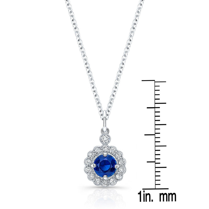 Sapphire And Diamond Scalloped Pendant In 14k White Gold (16-18")