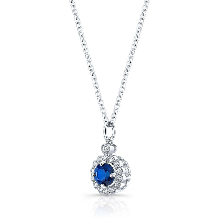 Sapphire And Diamond Scalloped Pendant In 14k White Gold (16-18")