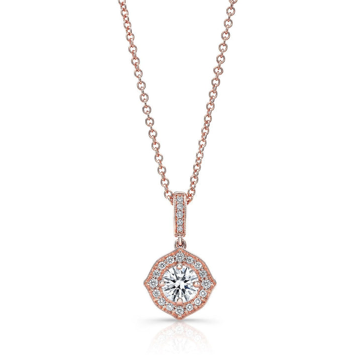 Natural Diamond Round Brilliant Pendant in 14K Rose Gold – front view | RockHer