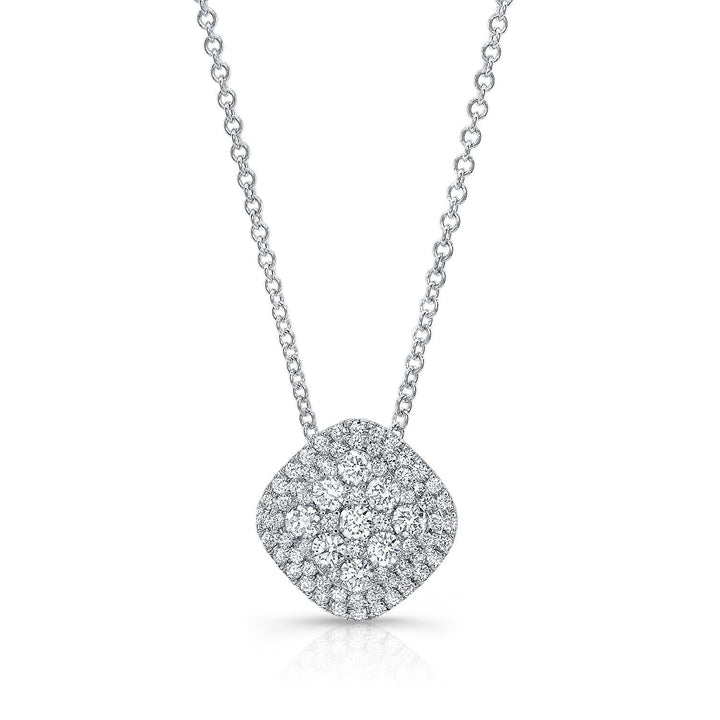 Natural Diamond Cushion Pendant in 14K White Gold – front view | RockHer