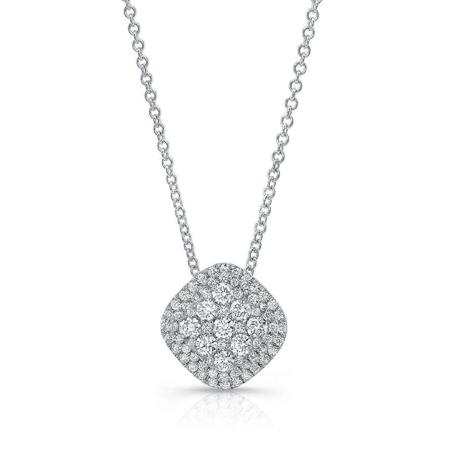 Diamond Double Border Cushion Pendant In 14k White Gold 0.48ctw 18-20 Inch Adj Chain