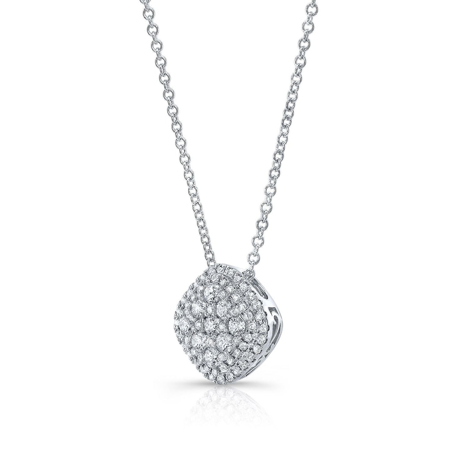 Diamond Double Border Cushion Pendant In 14k White Gold 0.48ctw 18-20 Inch Adj Chain