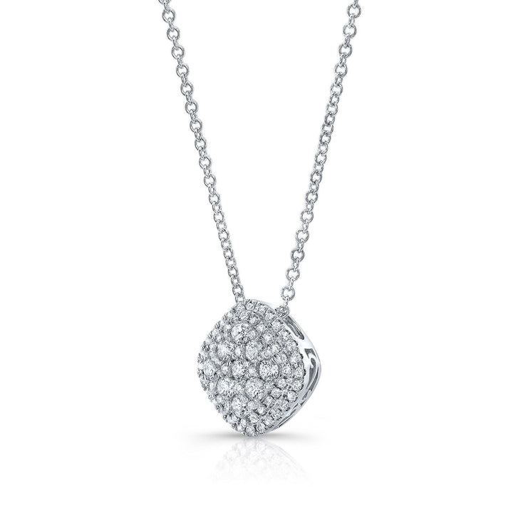 Diamond Double Border Cushion Pendant In 14k White Gold 0.48ctw 18-20 Inch Adj Chain