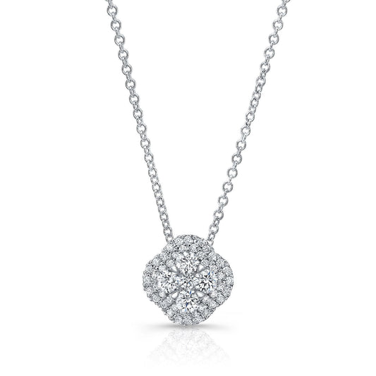 จี้รูปทรงคลัสเตอร์เพชรและหมอนพร้อมขอบติดตั้งไมโครพร็องในทองคำขาว 14 กะรัต