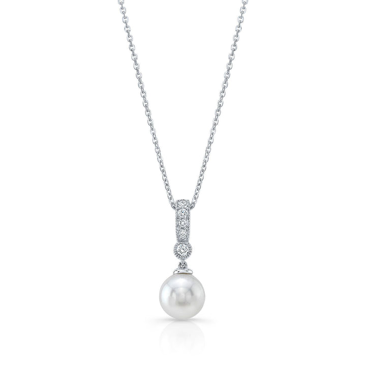 Cultured Pearl Pear Shape Pendant in 14K White Gold – front view | RockHer