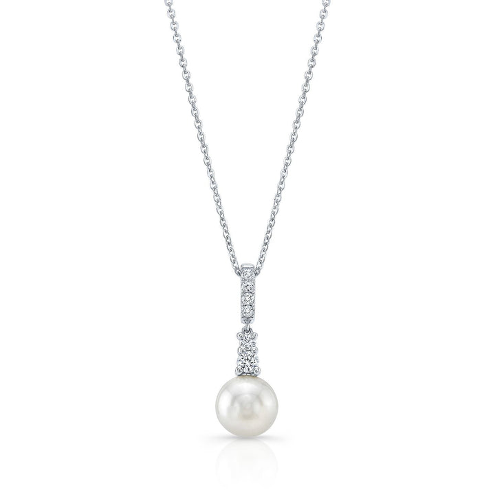 Cultured Pearl Pear Shape Pendant in 14K White Gold – front view | RockHer
