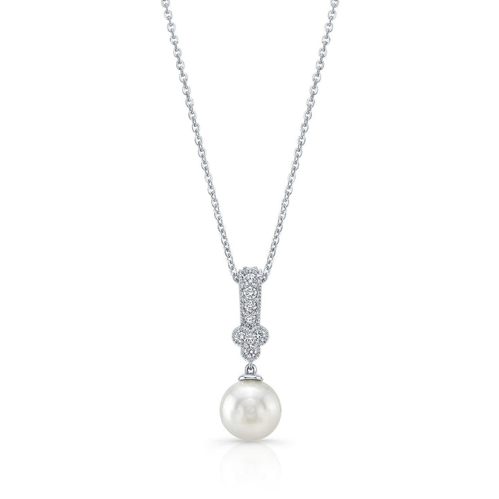 Cultured Pearl Pear Shape Pendant in 14K White Gold – front view | RockHer