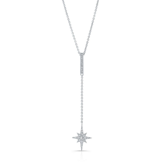 จี้ระย้าพลอริลิสประดับเพชรแบบปาเว่พร้อมบาร์เบลในทองคำขาว 14 กะรัต สายสร้อย 18 นิ้ว