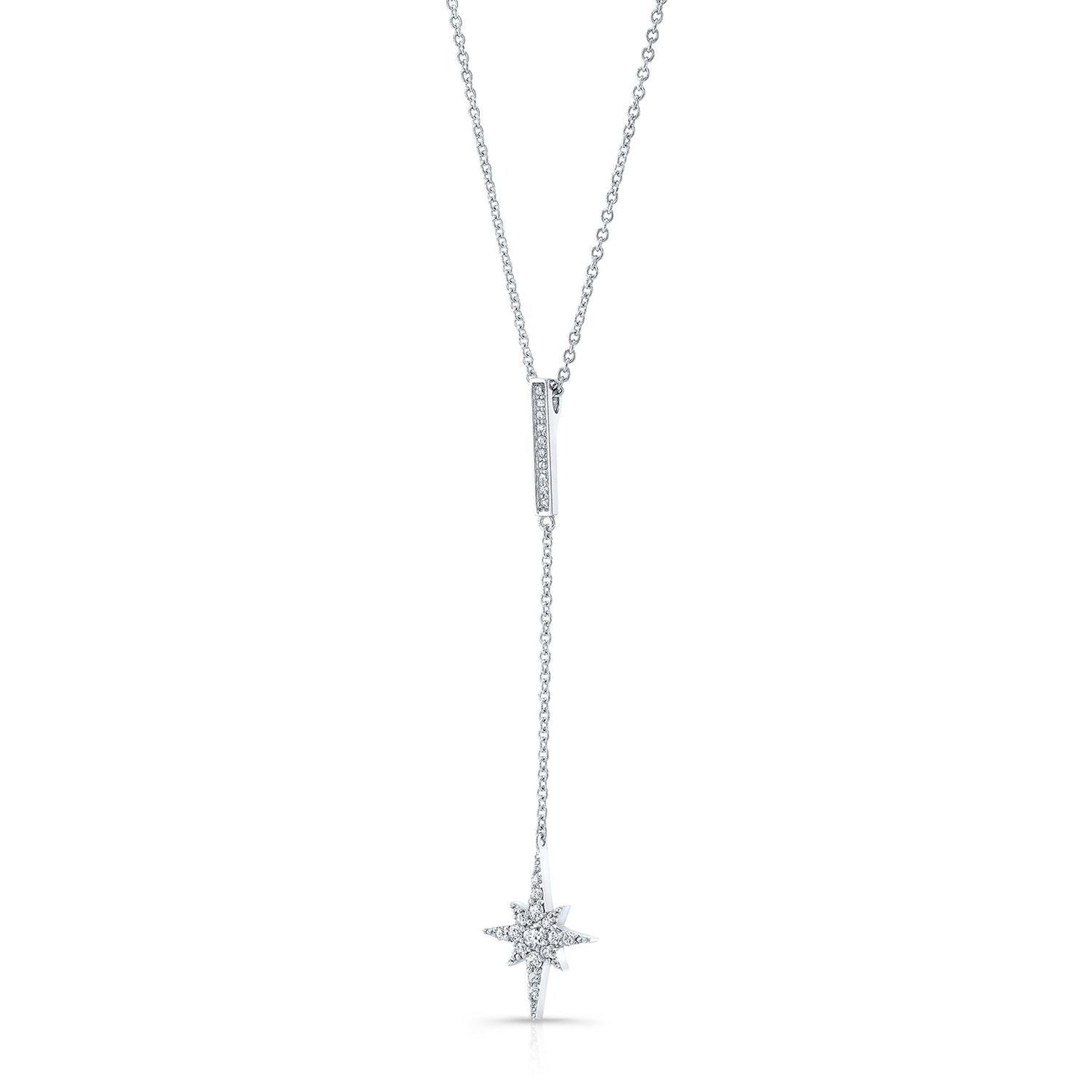 จี้ระย้าพลอริลิสประดับเพชรแบบปาเว่พร้อมบาร์เบลในทองคำขาว 14 กะรัต สายสร้อย 18 นิ้ว