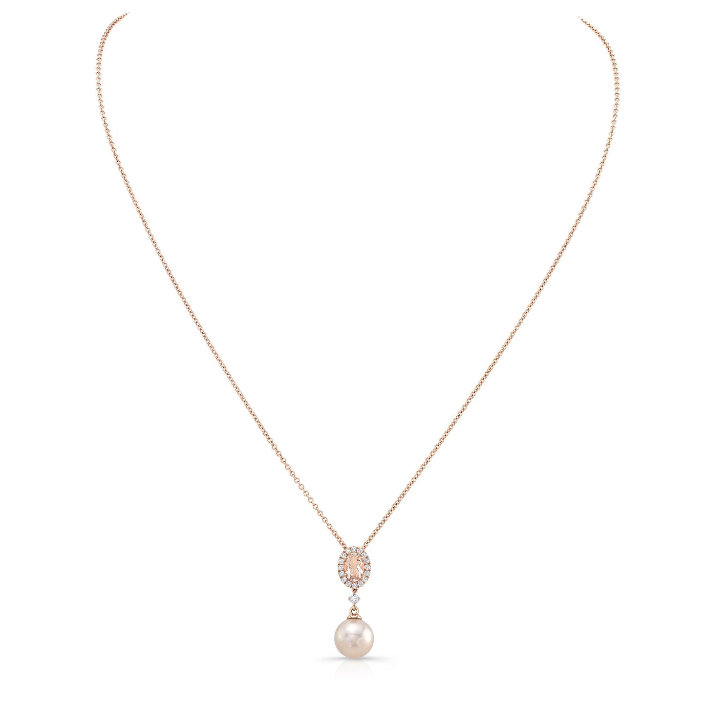 Pink Pearl, Morganite & Diamond Pendant 14k Rose Gold