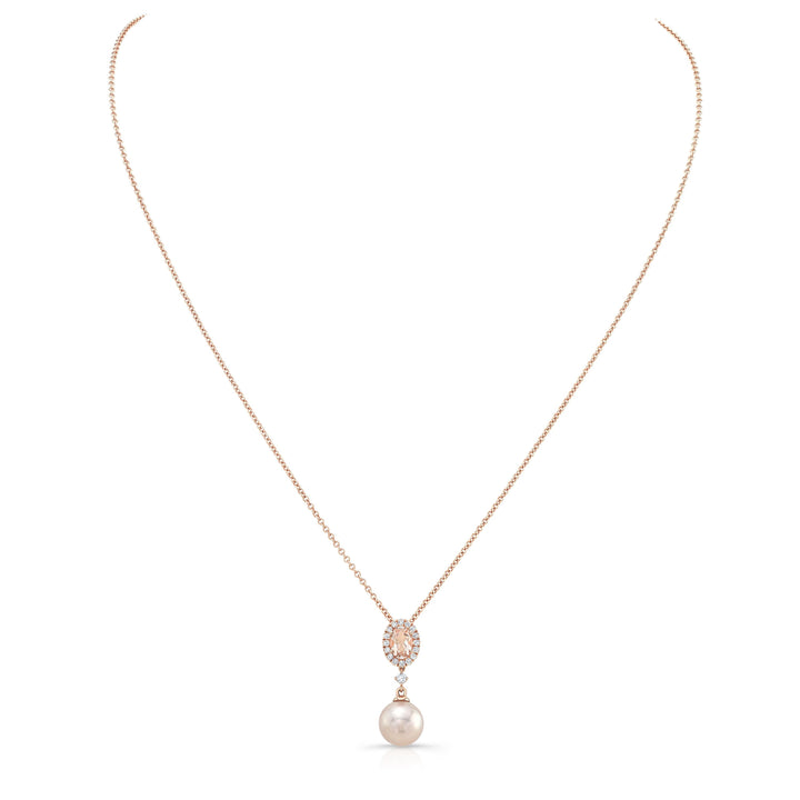Pink Pearl, Morganite & Diamond Pendant 14k Rose Gold