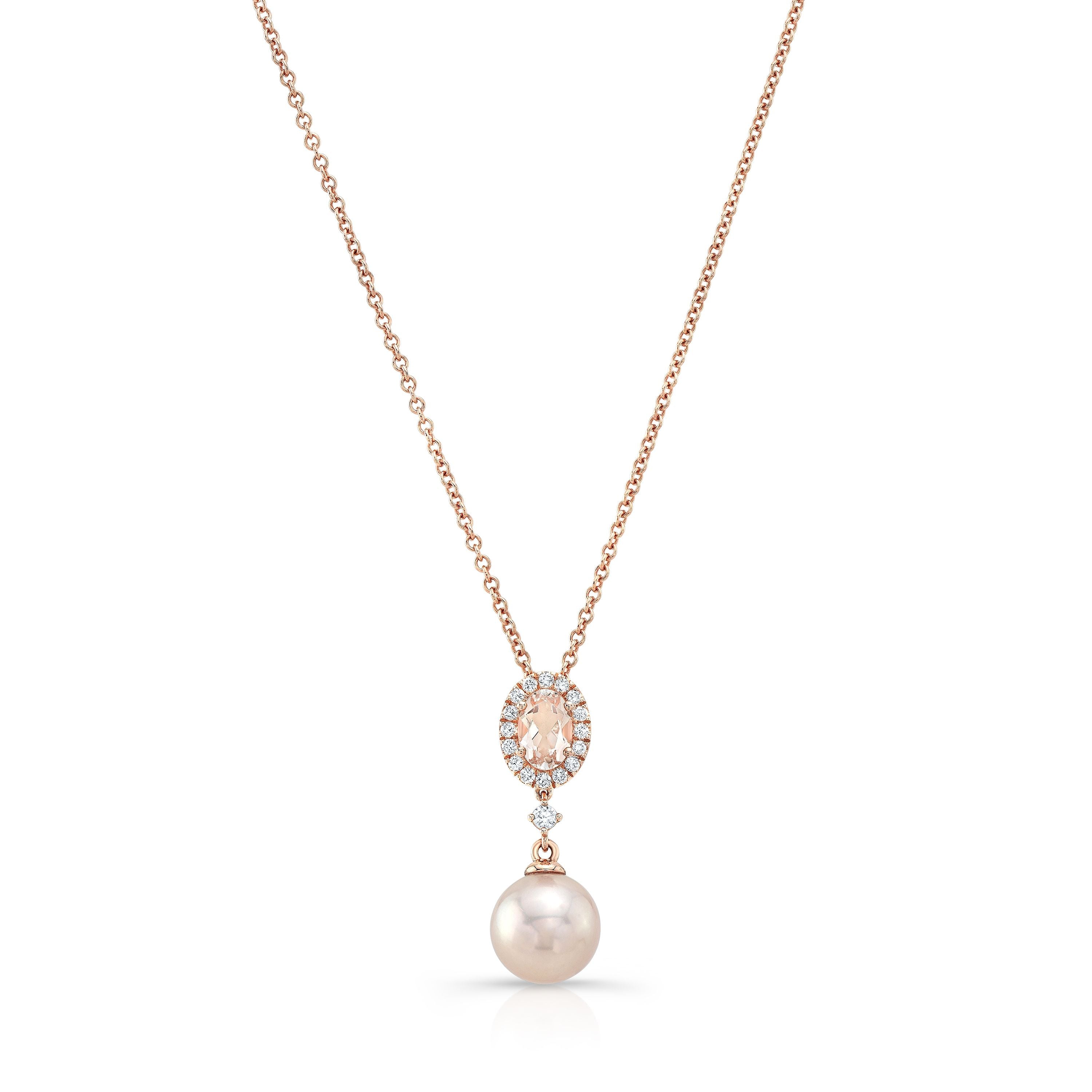 Pink Pearl, Morganite & Diamond Pendant 14k Rose Gold