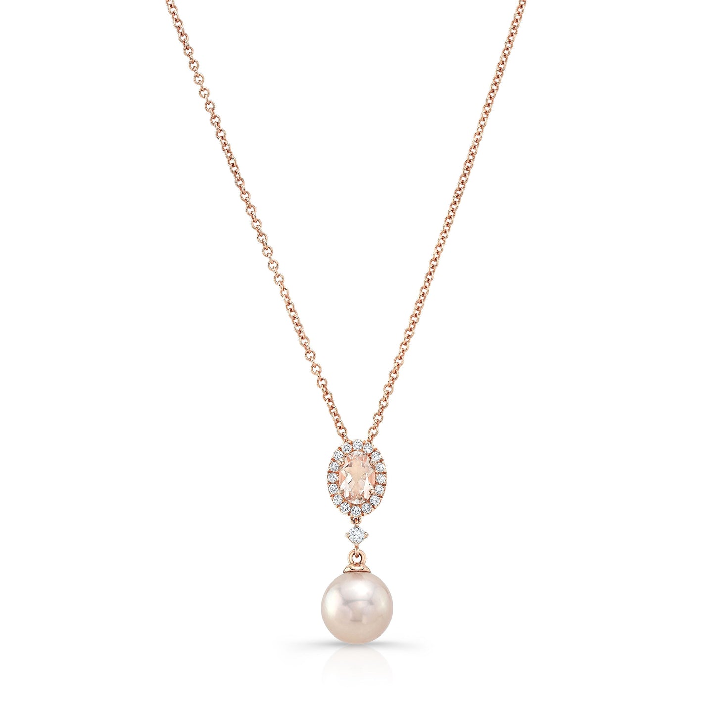 Pink Pearl, Morganite & Diamond Pendant 14k Rose Gold