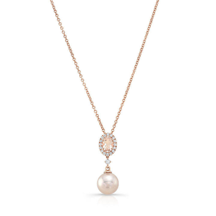Morganite Pear Shape Pendant in 14K Rose Gold – front view | RockHer