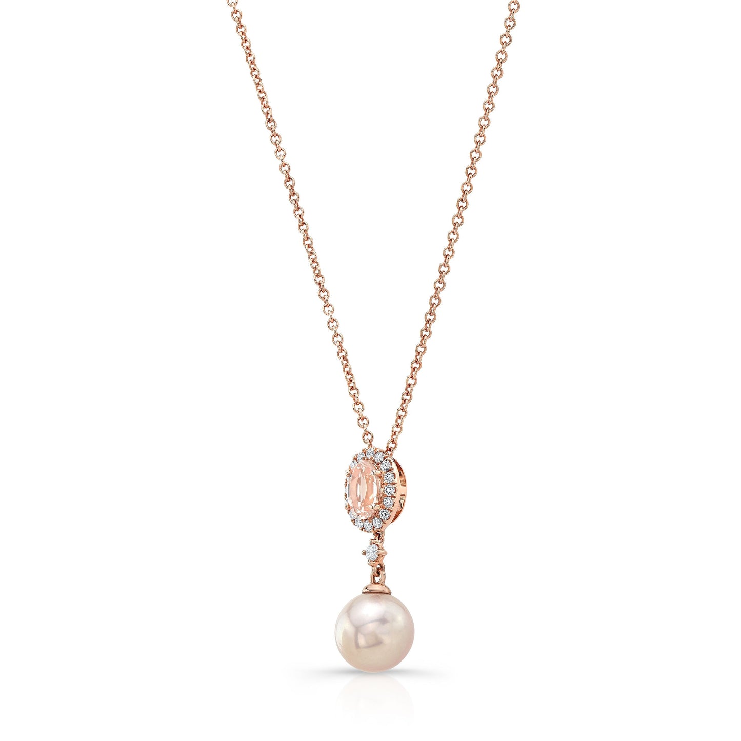 Pink Pearl, Morganite & Diamond Pendant 14k Rose Gold