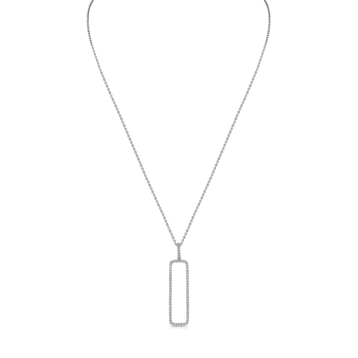 Diamond Open Rectangle Necklace In 14k White Gold 0.42ctw, 18 Inch Rolo Chain – detail view | RockHer