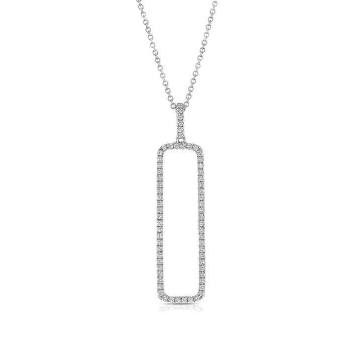 Diamond Open Rectangle Necklace In 14k White Gold 0.42ctw, 18 Inch Rolo Chain – front view | RockHer