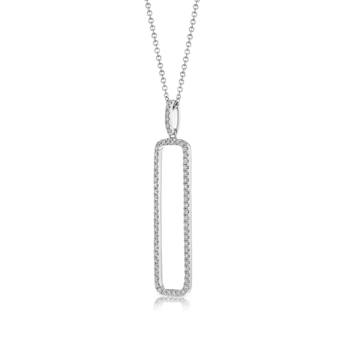 Diamond Open Rectangle Necklace In 14k White Gold 0.42ctw, 18 Inch Rolo Chain – side profile | RockHer