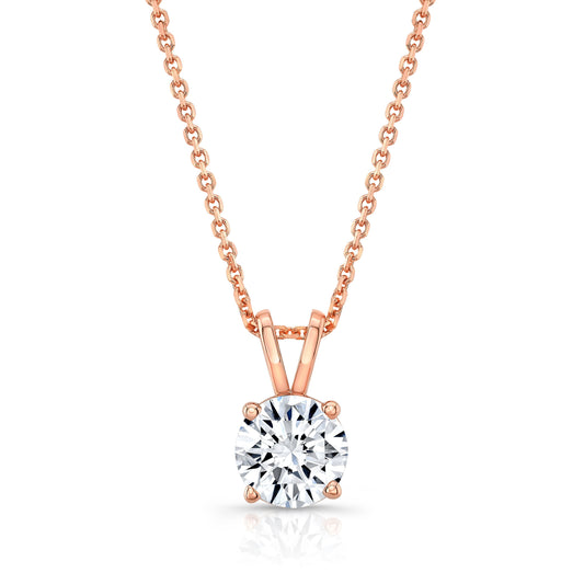 Round (full Cut) Diamond Solitaire Pendant In A 14k Rose Gold 4-prong Basket Setting, 0.25ct. T.w. (hi, Si1-si2)