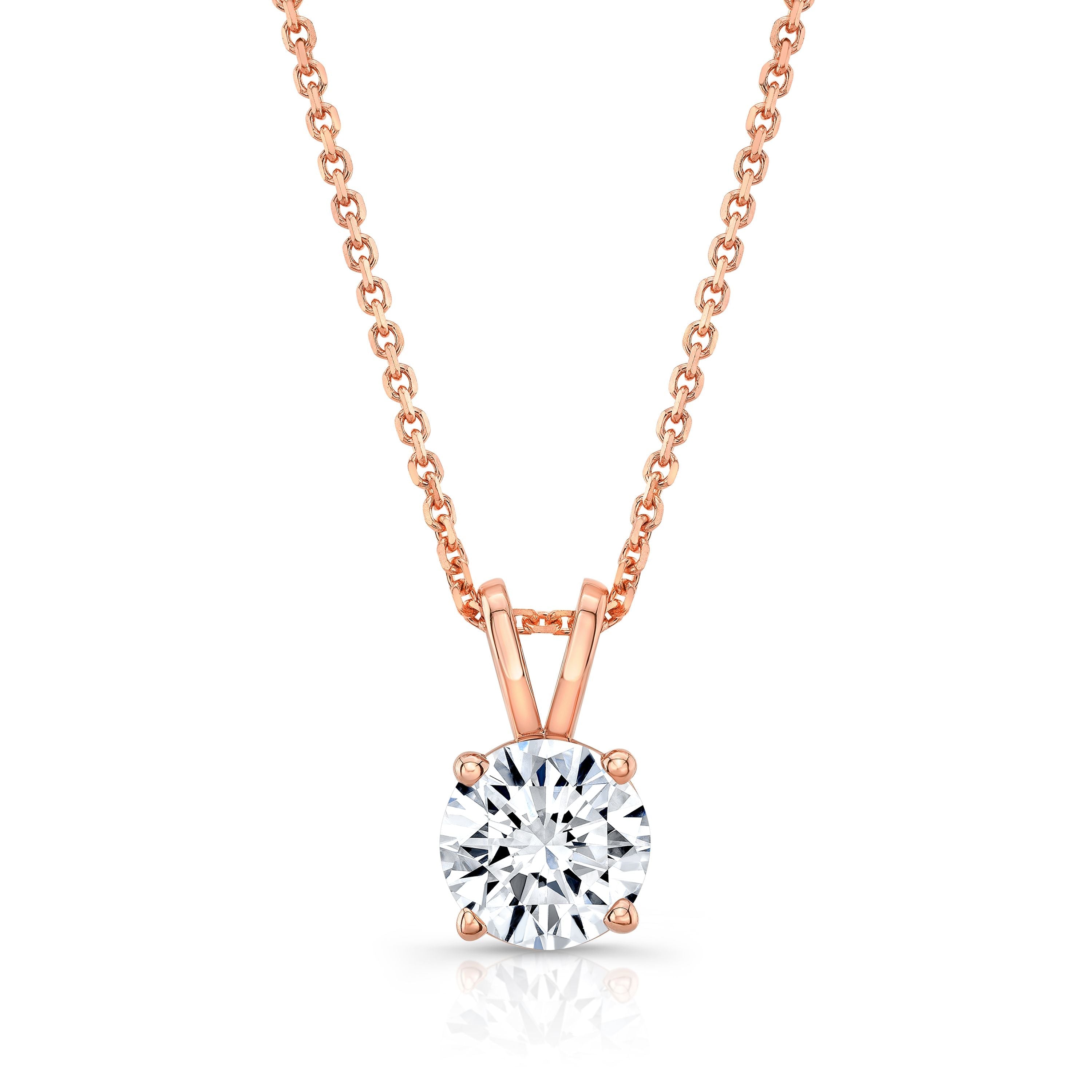 จี้เพชรเดี่ยวทรงกลมเพชรสังเคราะห์ 1/4 กะรัต | ทองคำชมพู 14K | 4 เตย