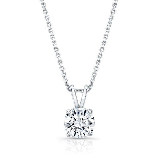 จี้เพชรเดี่ยวเจียระไนทรงกลมที่สร้างจากห้องแล็บ, 7/8 กะรัต | ทองคำขาว 14K | 4 เตย