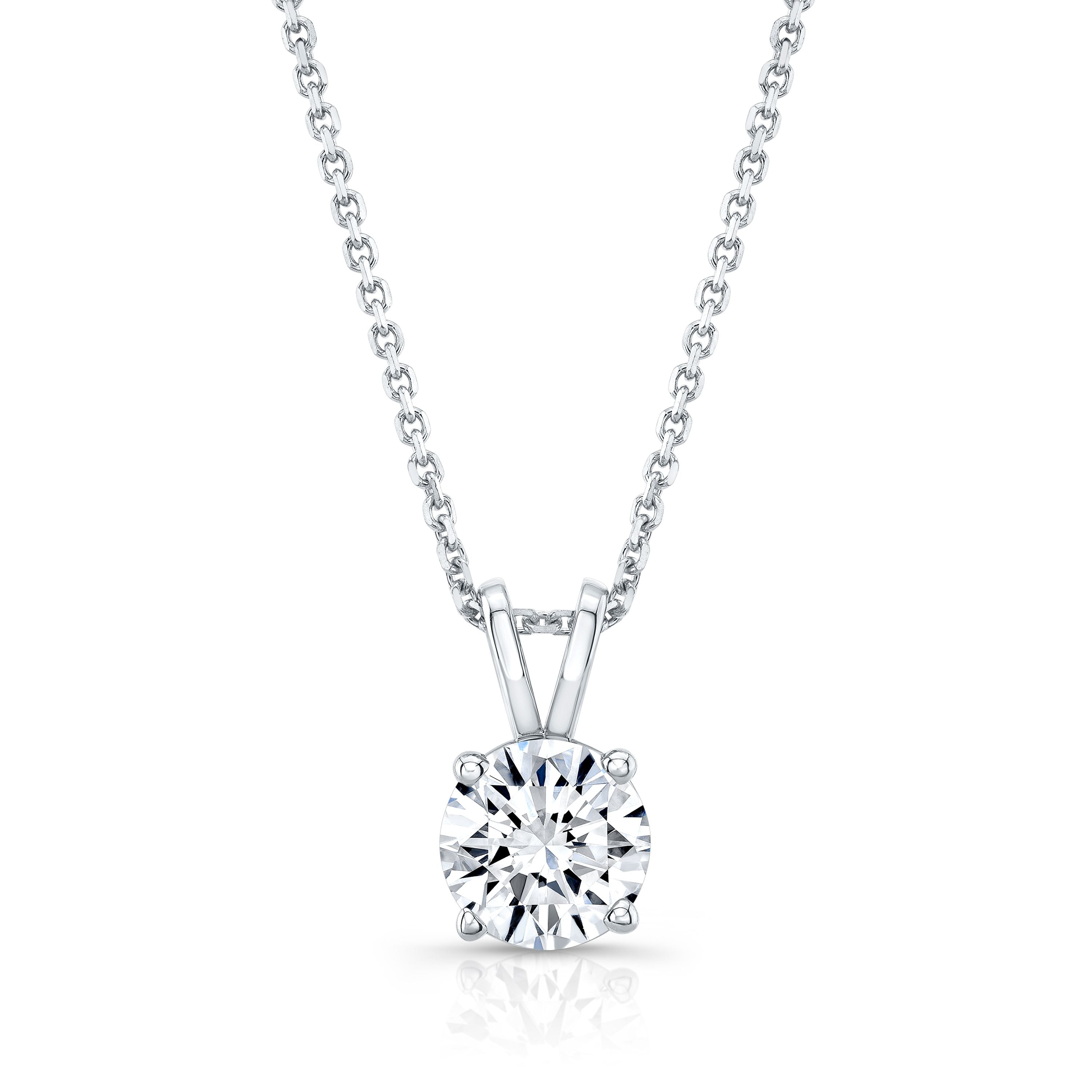จี้เพชรเดี่ยวเจียระไนทรงกลมจากห้องแล็บ 1 กะรัต | ทองคำขาว 14K | 4 เตย