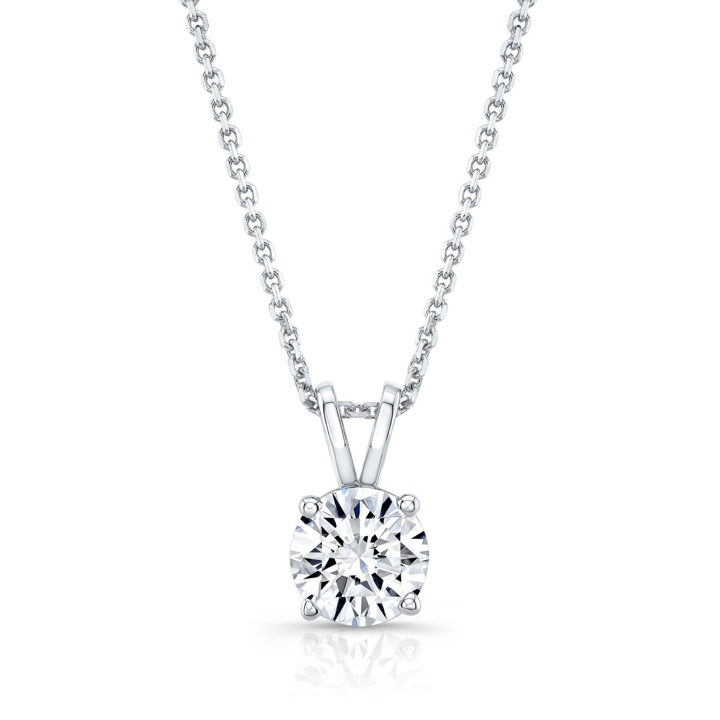 จี้เพชรเดี่ยวเจียระไนทรงกลมจากห้องแล็บ 1 กะรัต | ทองคำขาว 14K | 4 เตย