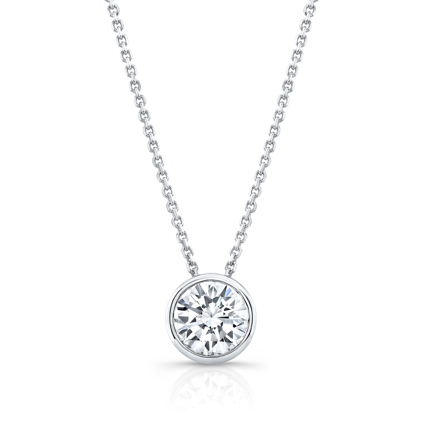 Lab Grown Round Solitaire Diamond Pendant, 3/4 ct. – front view | RockHer
