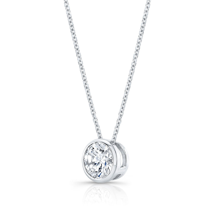Lab Grown Round Solitaire Diamond Pendant, 3/4 ct. – side profile | RockHer