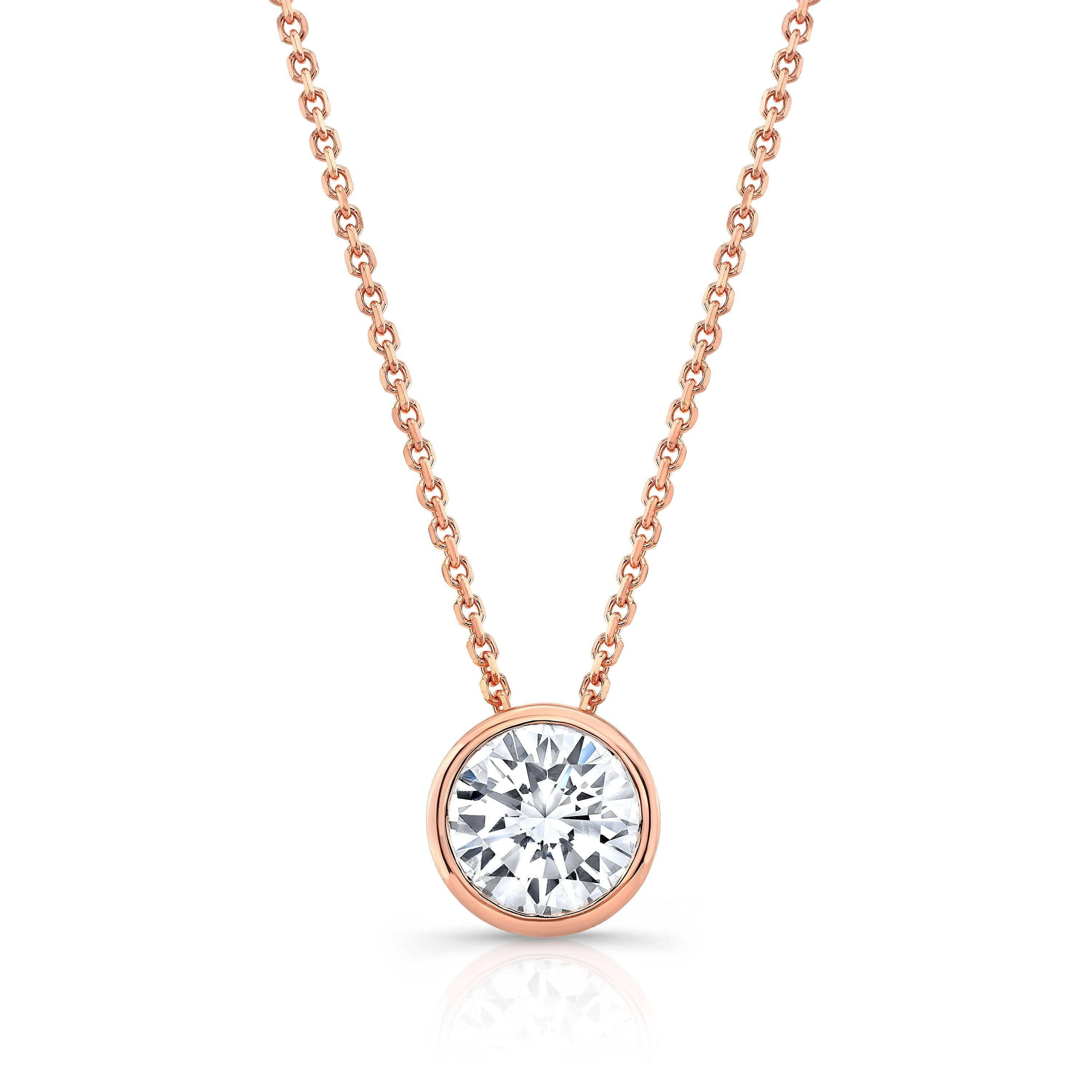 Round (full Cut) Diamond Solitaire Pendant In A 14k Rose Gold Bezel Slide Setting, 0.55ct. T.w. (hi, Si1-si2)
